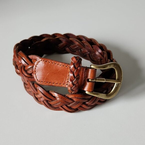 New TALBOTS | Woven leather braided cognac brown sz S - Picture 1 of 4